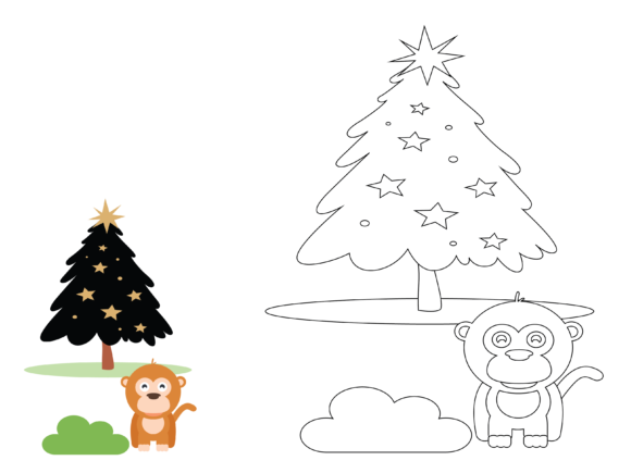 Animal Monkey Christmas Coloring Kids: Festive Design Asset