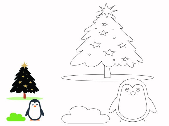 Animal Penguin Christmas Coloring Kids: Festive Vector Graphics