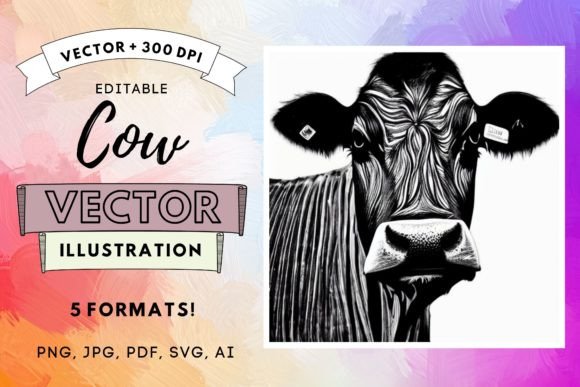 Animal Vector Illustration Cow 5 Formats: A Versatile Design Asset