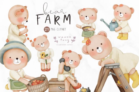 Bear Adorable Animal Watercolor: 21 PNGs for Creative Projects
