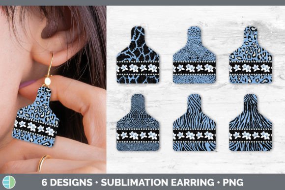 Blue Animal Print Cow Tag Earring: Sublimation Design Pack