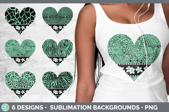 Green Animal Print Hearts Clipart: Dynamic Design Assets