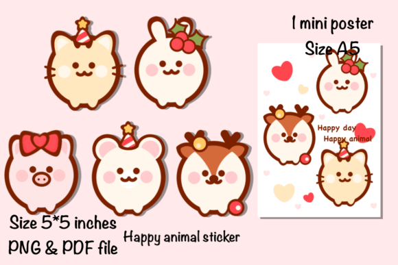 Happy Animal Sticker & Poster: Your A5 Toolkit for Instant Charm